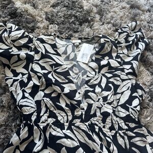 a new day Black and White Leaf Print Dress
